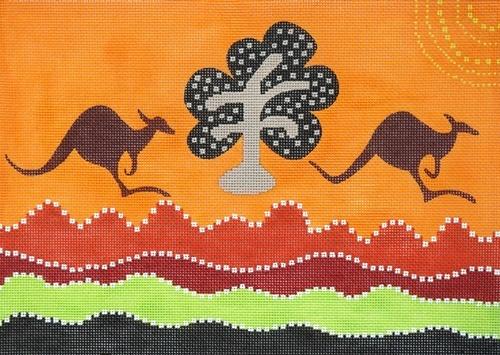 Kangaroos Leaping Painted Canvas Unique New Zealand Design  - 1