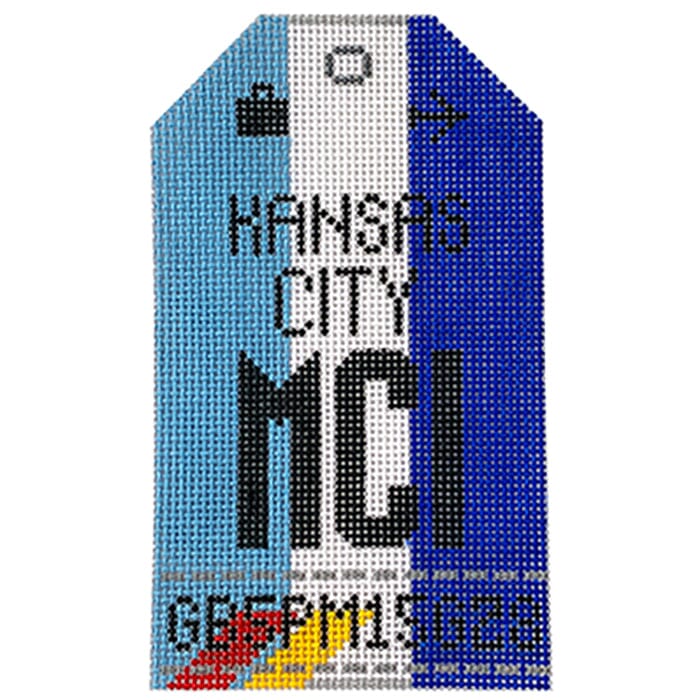 Kansas City MCI Travel Tag Painted Canvas Hedgehog Needlepoint  - 1