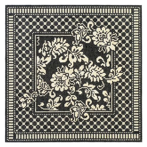 Karen's Damask Pillow Black and Cream 13 mesh Painted Canvas Whimsy & Grace - 1