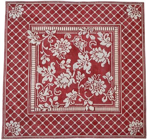 Karen's Damask Pillow Red Painted Canvas Whimsy and grace 