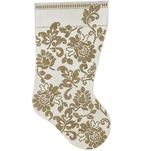 Karen's Damask Stocking   Gold & Ivory Painted Canvas Whimsy & Grace - 1