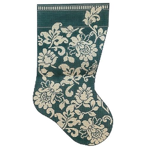 Karen's Teal Damask Stocking Painted Canvas Whimsy & Grace