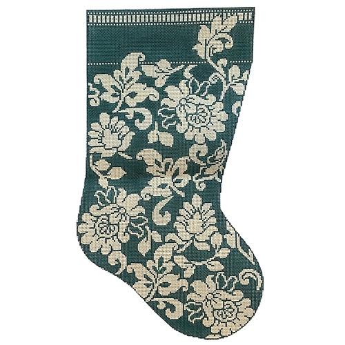Karen's Teal Damask Stocking Painted Canvas Whimsy & Grace - 1