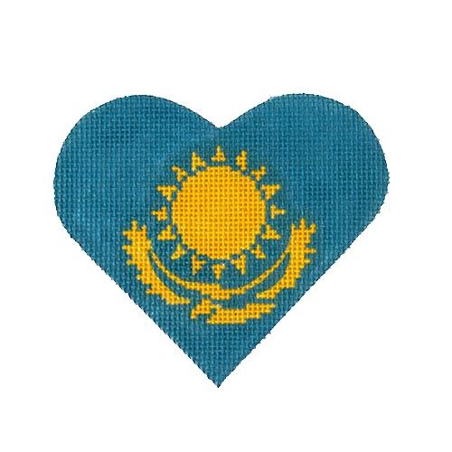 Kazakhstan Flag Heart Painted Canvas Pepperberry Designs  - 1