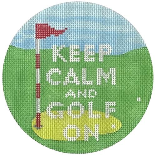 Keep Calm and Golf On Round Needlepoint.Com 