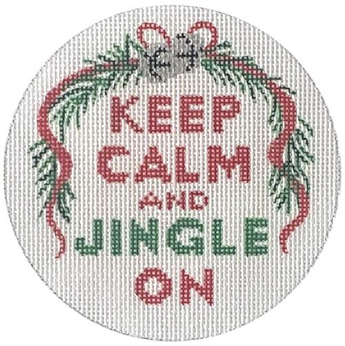 Keep Calm and Jingle On Round Painted Canvas Kate Dickerson Needlepoint Collections 