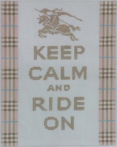 Keep Calm and Ride On - with Pink & Tan Plaid Painted Canvas Kate Dickerson Needlepoint Collections 