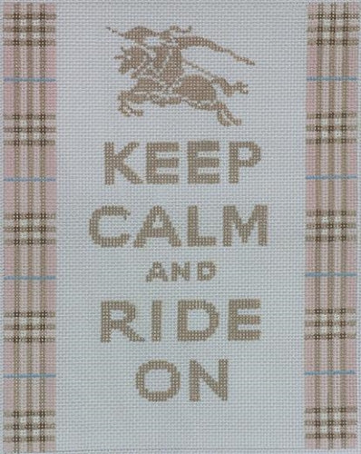 Keep Calm and Ride On   with Pink & Tan Plaid Painted Canvas Kate Dickerson Needlepoint Collections  - 1
