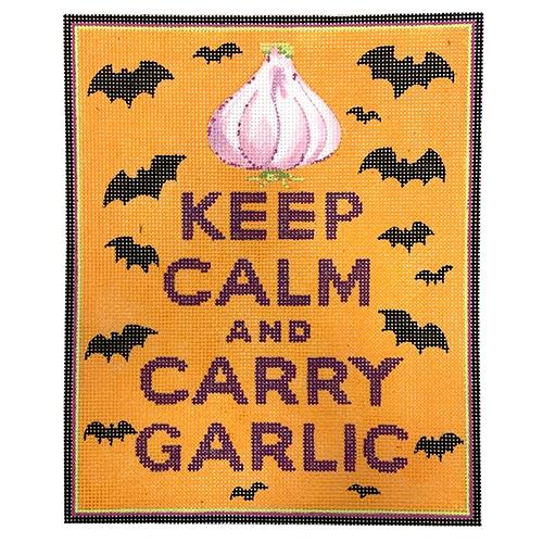 "Keep Calm‚Ä¶Carry Garlic" Painted Canvas Kate Dickerson Needlepoint Collections  - 1
