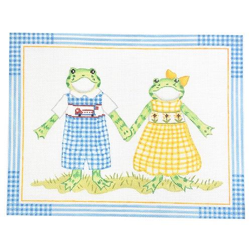 Kelly Rightsell  Frogs in Gingham Check Painted Canvas Kate Dickerson Needlepoint Collections  - 1