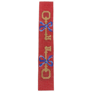 Key Keychain   Bright Coral & Blue Painted Canvas Le Point Studio 
