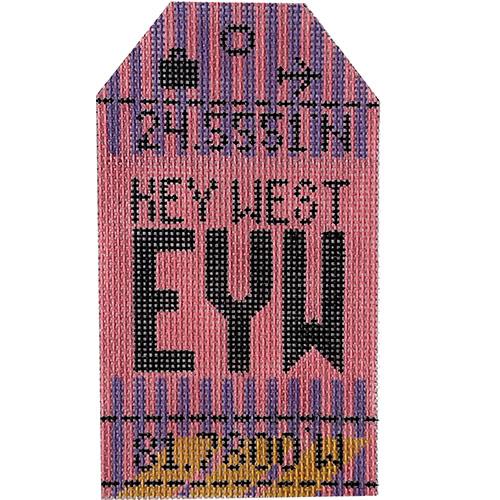 Key West EYW Vintage Travel Tag Painted Canvas Hedgehog Needlepoint 