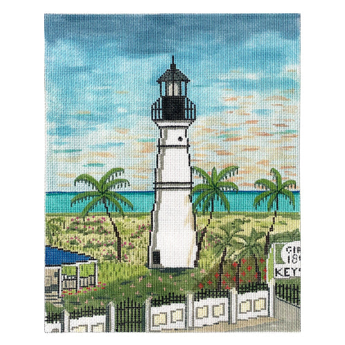 Key West Lighthouse Painted Canvas Purple Palm Designs  - 1