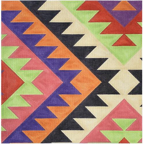 Kilim   Purple/Orange/Black/Beige Painted Canvas The Meredith Collection  - 1