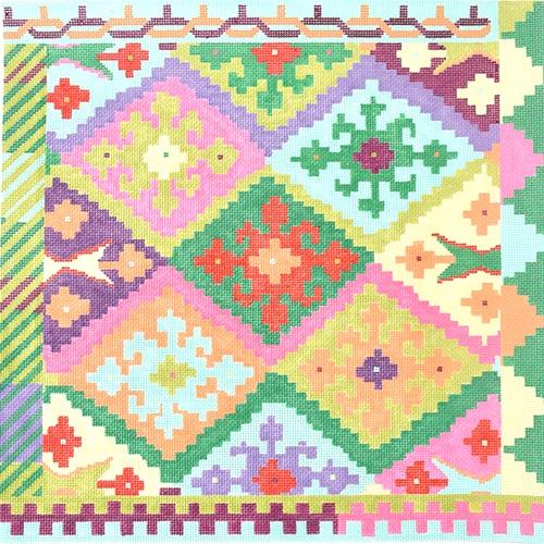 Kilim Square w/ Stepped Diamonds - Circus Palette Painted Canvas Kate Dickerson Needlepoint Collections 