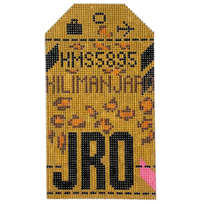 Kilimanjaro JRO Travel Tag Painted Canvas Hedgehog Needlepoint 
