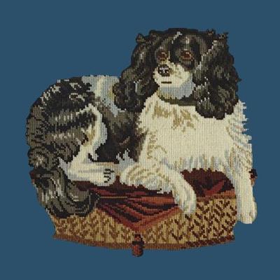 King Charles Spaniel Needlepoint Kit Kits Elizabeth Bradley Design Dark Blue 

