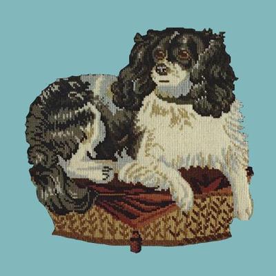 King Charles Spaniel Needlepoint Kit Kits Elizabeth Bradley Design Duck Egg Blue 

