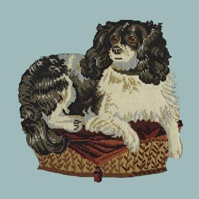 King Charles Spaniel Needlepoint Kit Kits Elizabeth Bradley Design Pale Blue 
