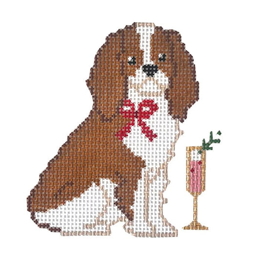 King Charles Spaniel with Champagne Flute Ornament Painted Canvas Coco Frank Studio 