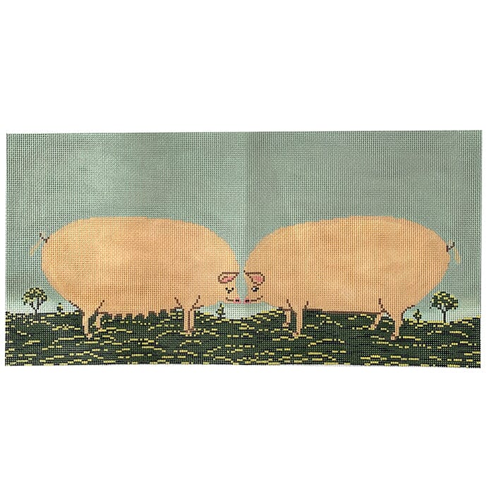 Kissing Pigs Painted Canvas Cooper Oaks Design  - 1