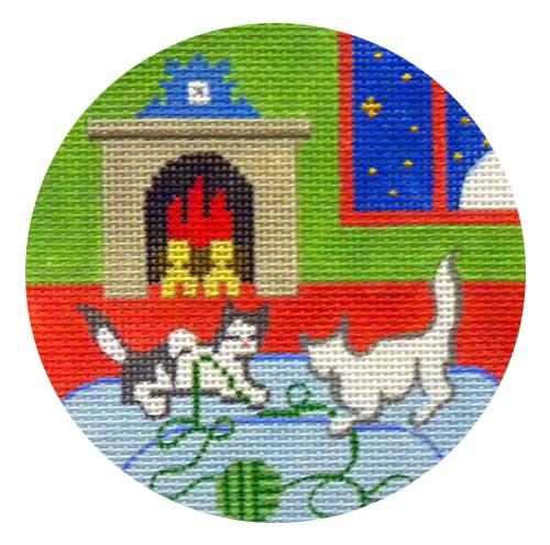 Kittens Ornament Painted Canvas Silver Needle 
