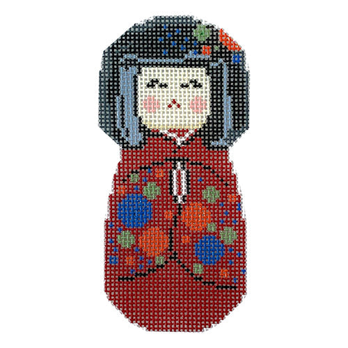 Kokeshi Doll Girl Painted Canvas Petite Sweets 
