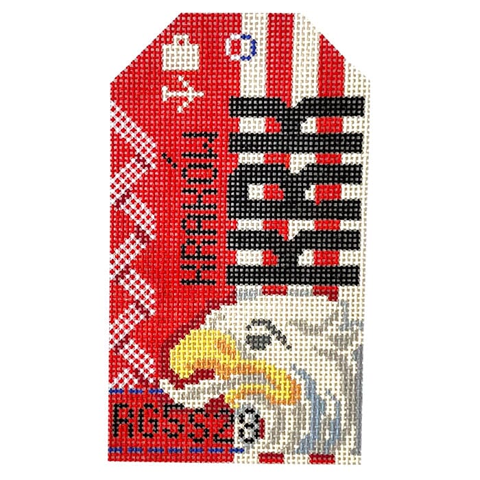 Krakow KRK Retro Travel Tag Painted Canvas Hedgehog Needlepoint 
