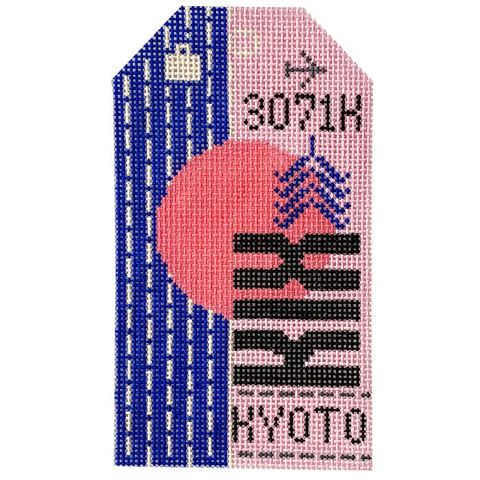 Kyoto KIX Travel Tag Painted Canvas Hedgehog Needlepoint 
