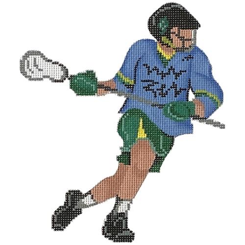 Lacrosse Player   Blue & Green Uniform Painted Canvas Patti Mann  - 1