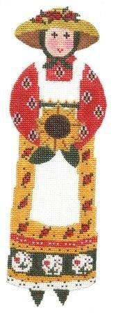 Lady / Sunflower Ornament   Marigold Painted Canvas Cooper Oaks Design 
