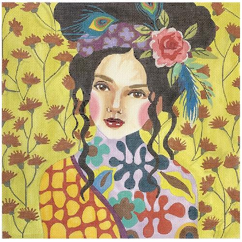 Lady with Lime Green Background Painted Canvas Colors of Praise 