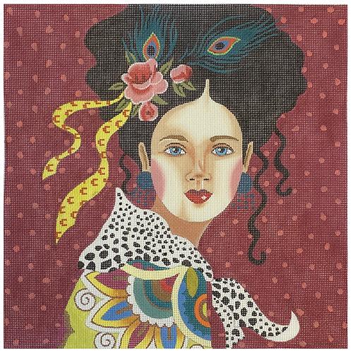 Lady with Maroon Background Painted Canvas Colors of Praise 
