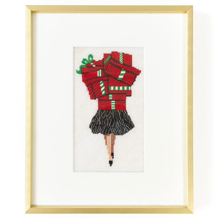 Lady with Shopping Packages Painted Canvas Patti Mann Canvas and Stitch Guide Only 
