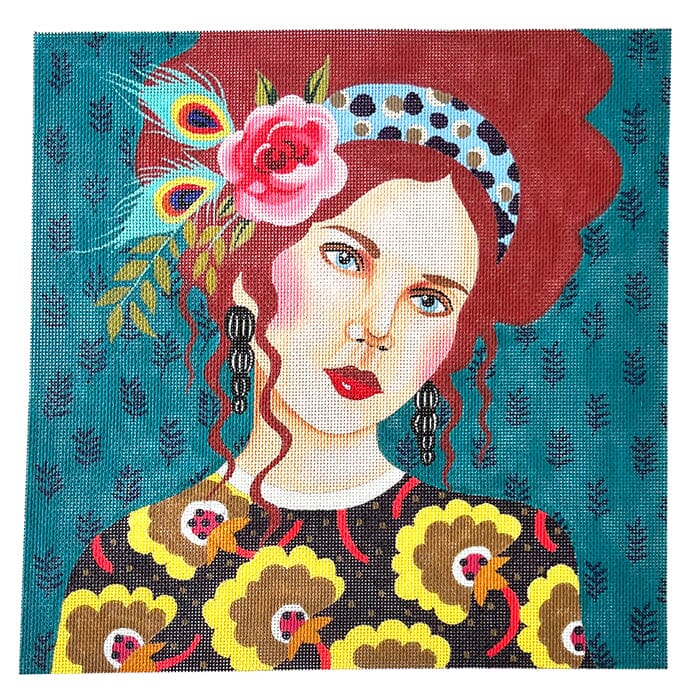 Lady with Turquoise Background Painted Canvas Colors of Praise 