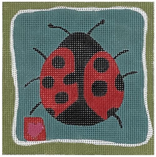 Ladybug Heart Square Painted Canvas ditto! Needle Point Works 