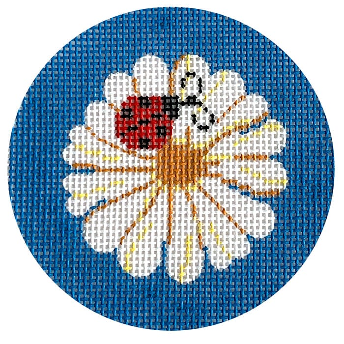 Ladybug on Daisy Round Insert Painted Canvas The Colonial Needle Company 