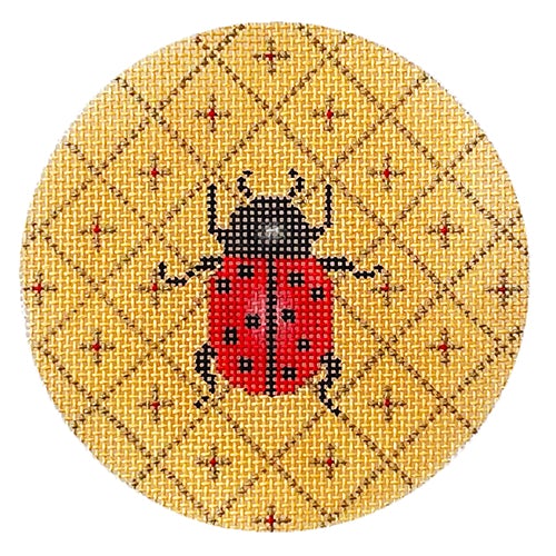 Ladybug on Squares Round Painted Canvas Vallerie Needlepoint Gallery 
