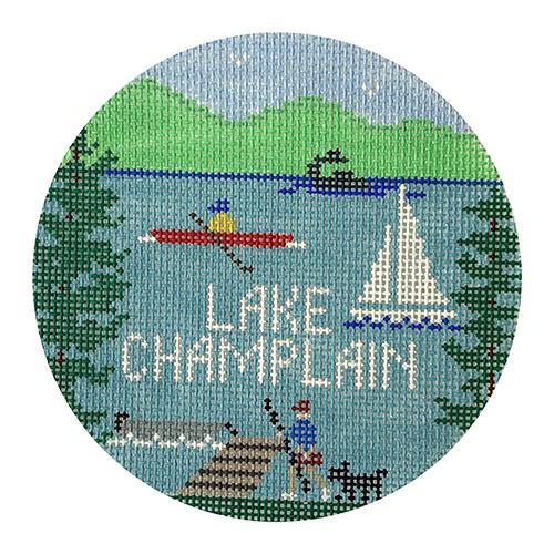 Lake Champlain Round Painted Canvas Doolittle Stitchery  - 1