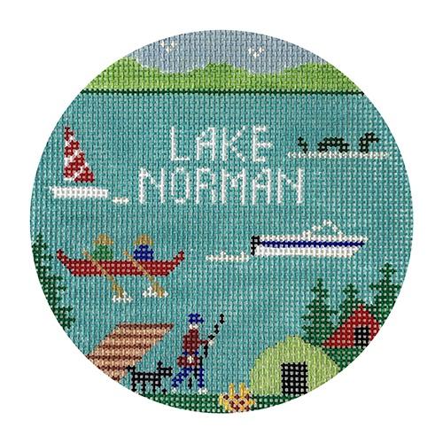 Lake Norman Round Painted Canvas Doolittle Stitchery  - 1