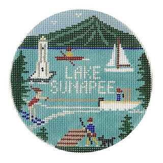 Lake Sunapee Round Painted Canvas Doolittle Stitchery 
