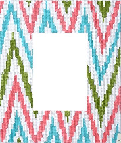 Large Ikat Zigzag Frame Painted Canvas Kate Dickerson Needlepoint Collections  - 1