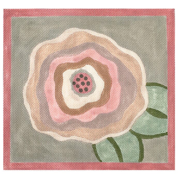 Large Pink Flower Painted Canvas ditto! Needle Point Works 