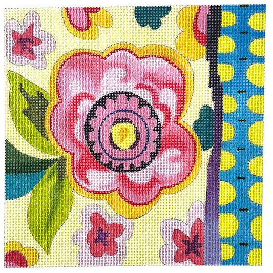 Large Pink Flower with Leaves Painted Canvas Colors of Praise 