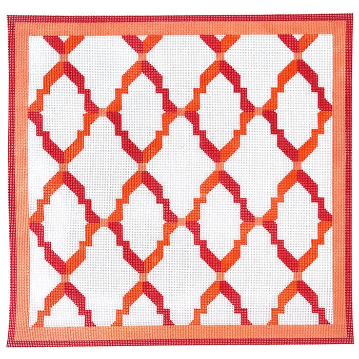 Large Red Trellis Pattern Painted Canvas Susan Battle Needlepoint 