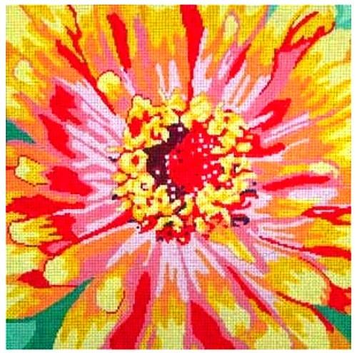 Large Zinnia Painted Canvas Jean Smith  - 1