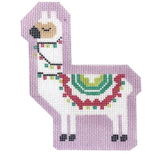 Larry the Llama on Lavender Painted Canvas Stitch Rock Designs 