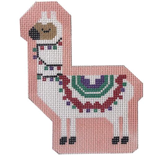 Larry the Llama on Peach Painted Canvas Stitch Rock Designs 
