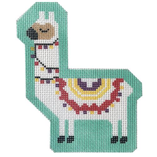 Larry the Llama on Turquoise Painted Canvas Stitch Rock Designs 
