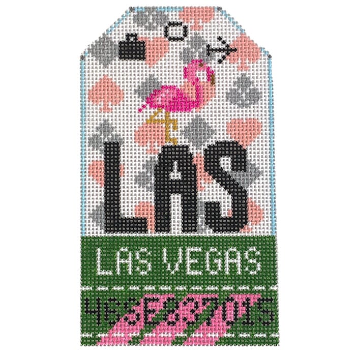 Las Vegas LAS Retro Travel Tag Painted Canvas Hedgehog Needlepoint  - 1